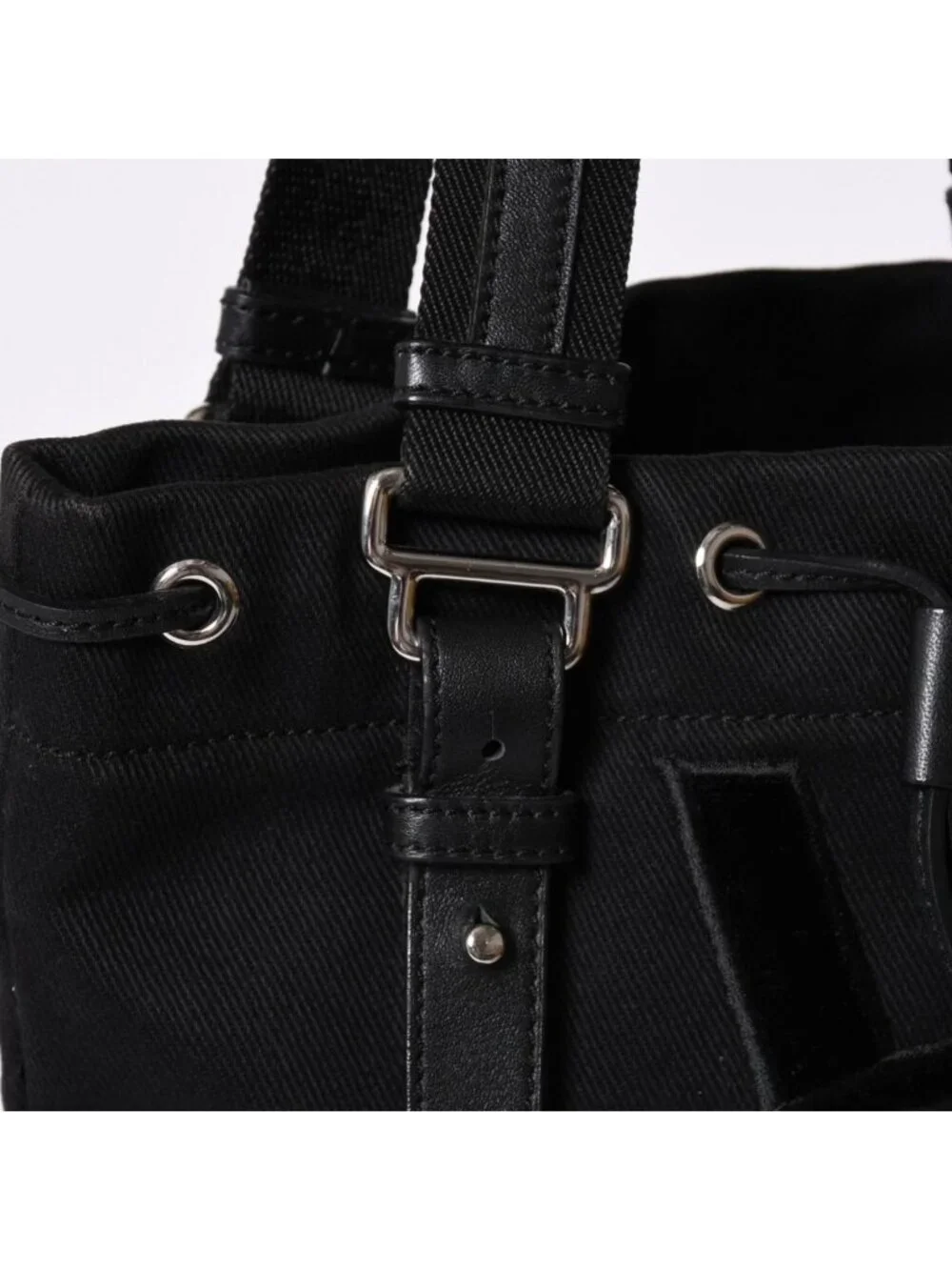 Saint Laurent Kahala Handbag Canvas Leather Black Logo Embroidery